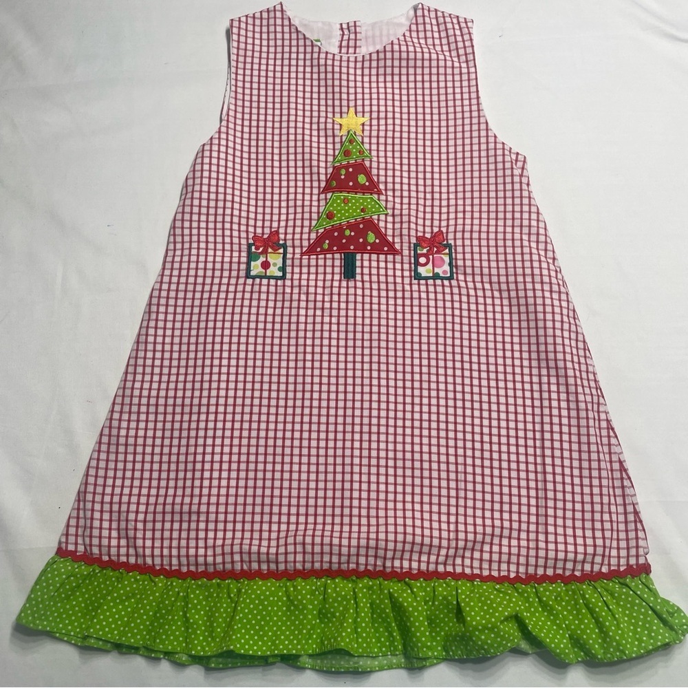 Candyland Christmas Dress with Applique and Ruffle . Girls size 6. Preowned.